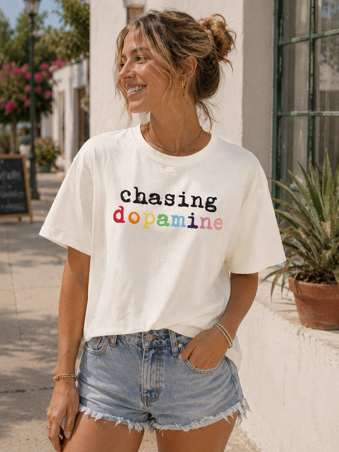Women's Boxy Crop "Chasing Dopamine." T-Shirt