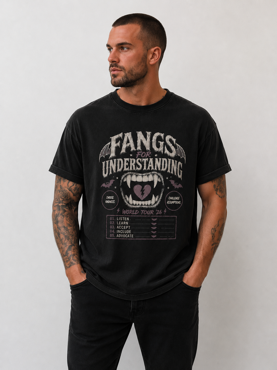 Adults Unisex "Fangs for Understanding" Heavyweight T-Shirt