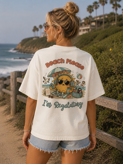 Women's Boxy Crop "BEACH PLEASE" T-Shirt