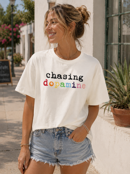 Women's Boxy Crop "Chasing Dopamine." T-Shirt