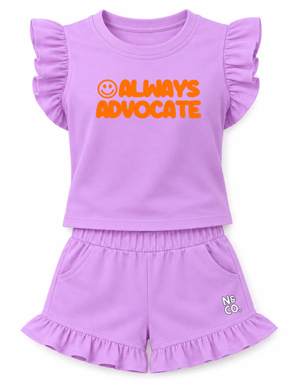 Kids Frill "Always Advocate" T-Shirt/Shorts Set
