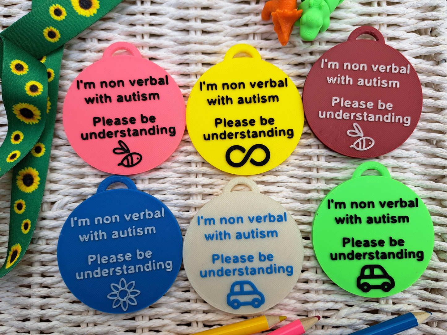 Round Autism Awareness Talk Tags – Nonverbal Communication